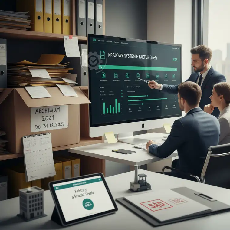 Cyfrowe archiwum faktur i środków trwałych w systemie DMS, pokazujące jak długo przechowywać faktury zgodnie z przepisami 2026 w wersji elektronicznej