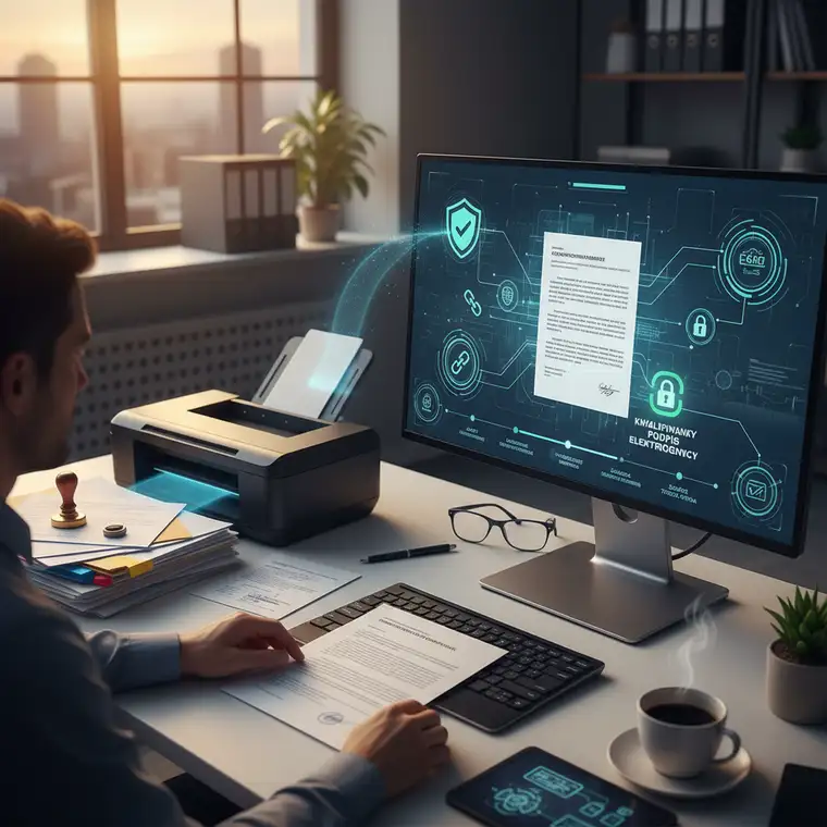 Proces elektronicznej weryfikacji dokumentów w systemie DMS, z użyciem kwalifikowanego podpisu i pieczęci firmowej w cyfrowym archiwum