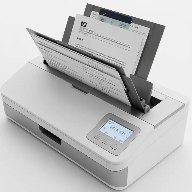 Nowoczesne biuro z pracownikiem korzystającym ze skanera dokumentów, ilustrujące moment wymiany skanera na nowszy model