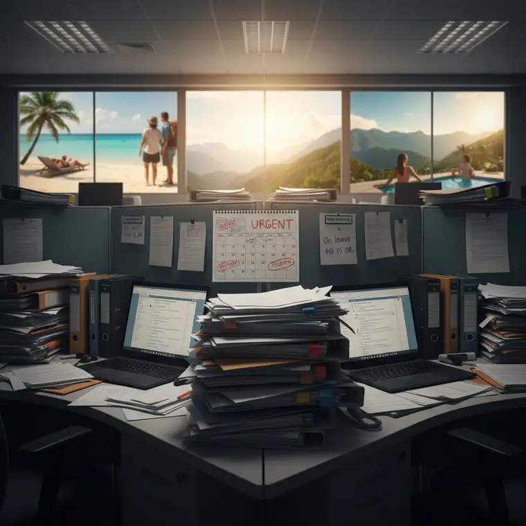 Schemat cyfrowego obiegu dokumentów w systemie DMS, pokazujący, jak automatyzacja zapobiega blokadom workflow podczas urlopów pracowników