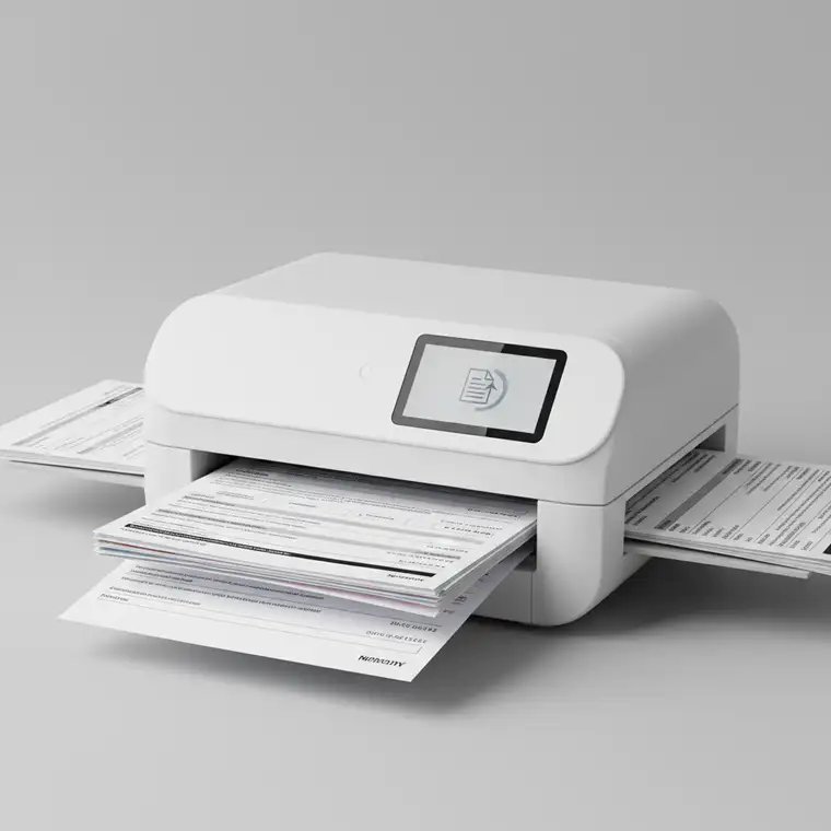 Pracownik porównujący ręczne indeksowanie dokumentów z automatycznym systemem OCR i AI w firmie, wizualizacja różnicy czasu i efektywności