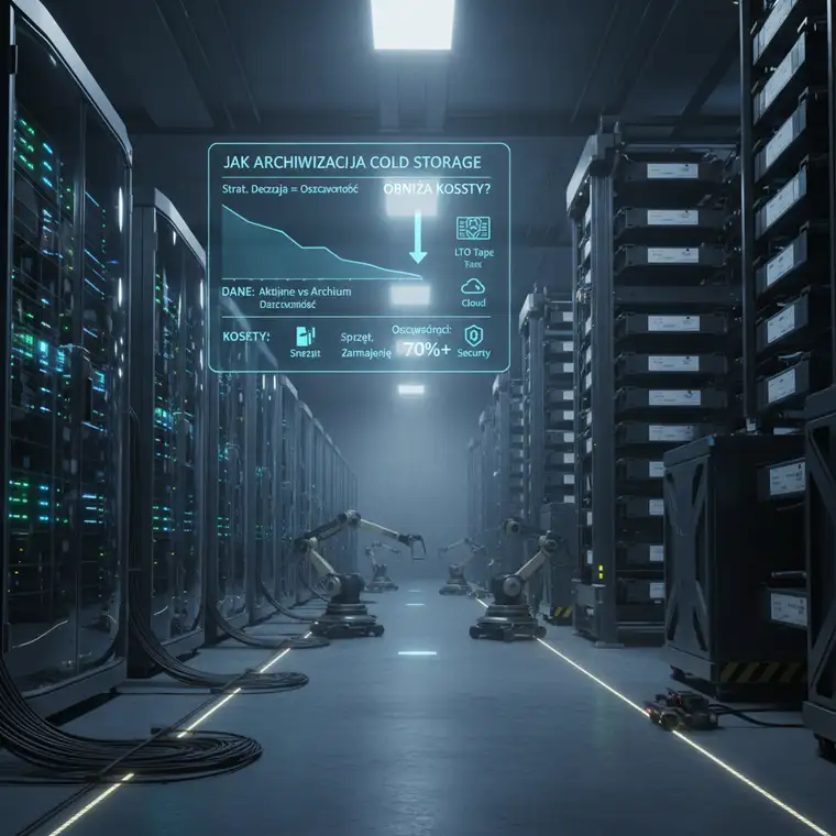 Ilustracja przedstawiająca warstwy przechowywania danych w firmie i pokazująca, jak archiwizacja cold storage obniża koszty przechowywania danych w porównaniu z hot storage