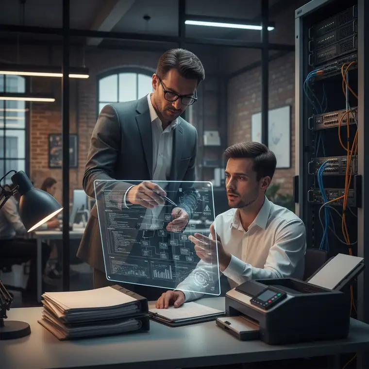 Zespół omawiający wymagania prawne, KSeF i zgodność elektronicznego obiegu dokumentów podczas audytu w firmie