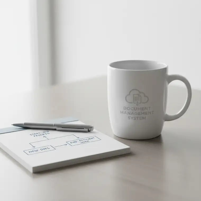 Zespół podczas szkolenia z nowego systemu DMS, omawiający procesy obiegu dokumentów i czas potrzebny na wyszkolenie użytkowników