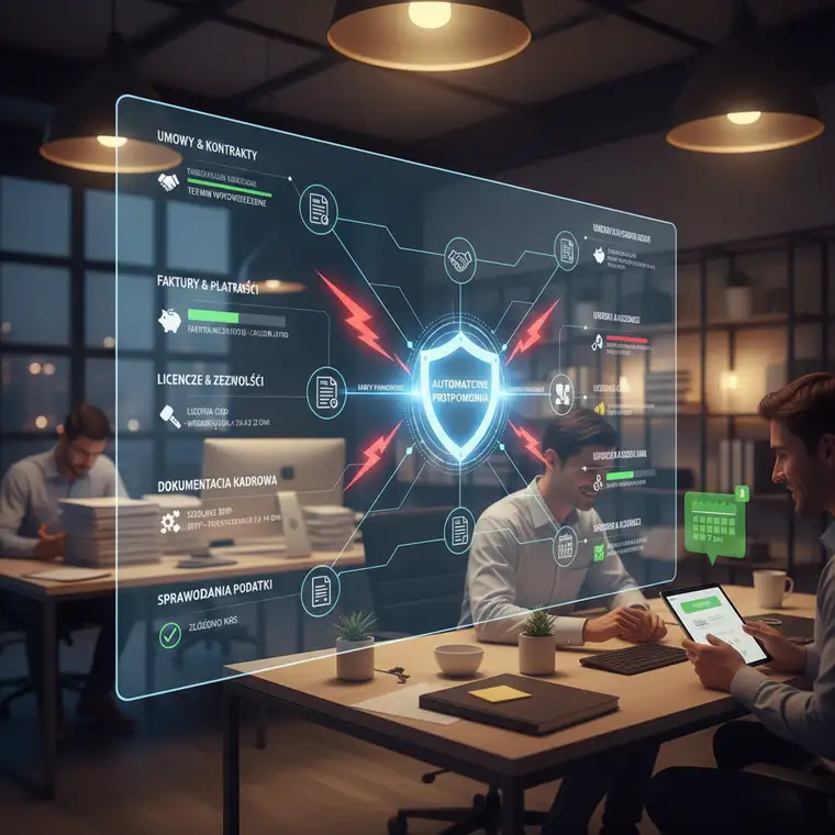 Zespół analizujący w systemie listę dokumentów z terminami, korzystający z automatycznych przypomnień o terminach dokumentów